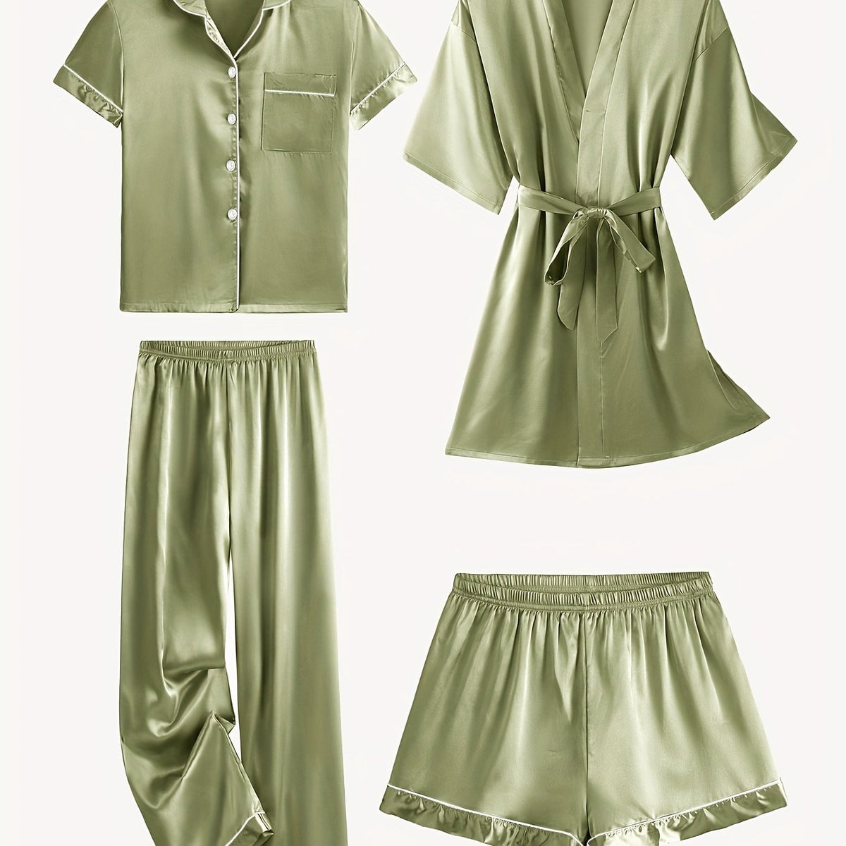 Erin | 4-Piece Satin Pajamas Set with Robe for Women