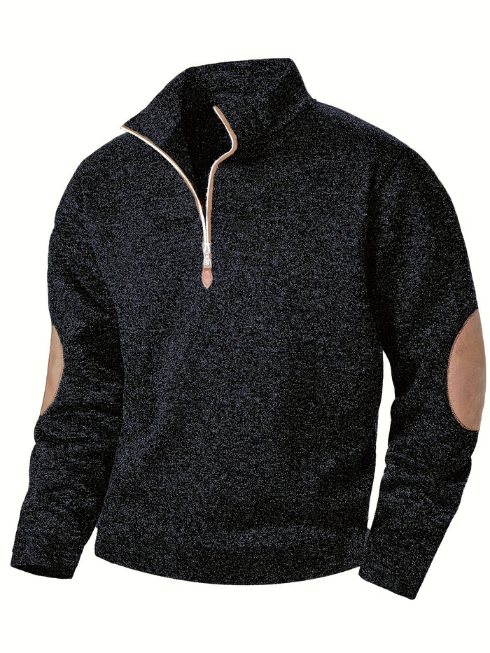 Rasmus | Heathered Quarter Zip Sweater with Stand Collar for Men