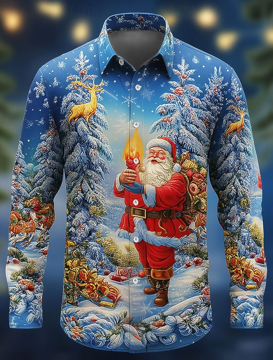 Lachlan | Christmas Santa Print Button-Down Shirt for Men