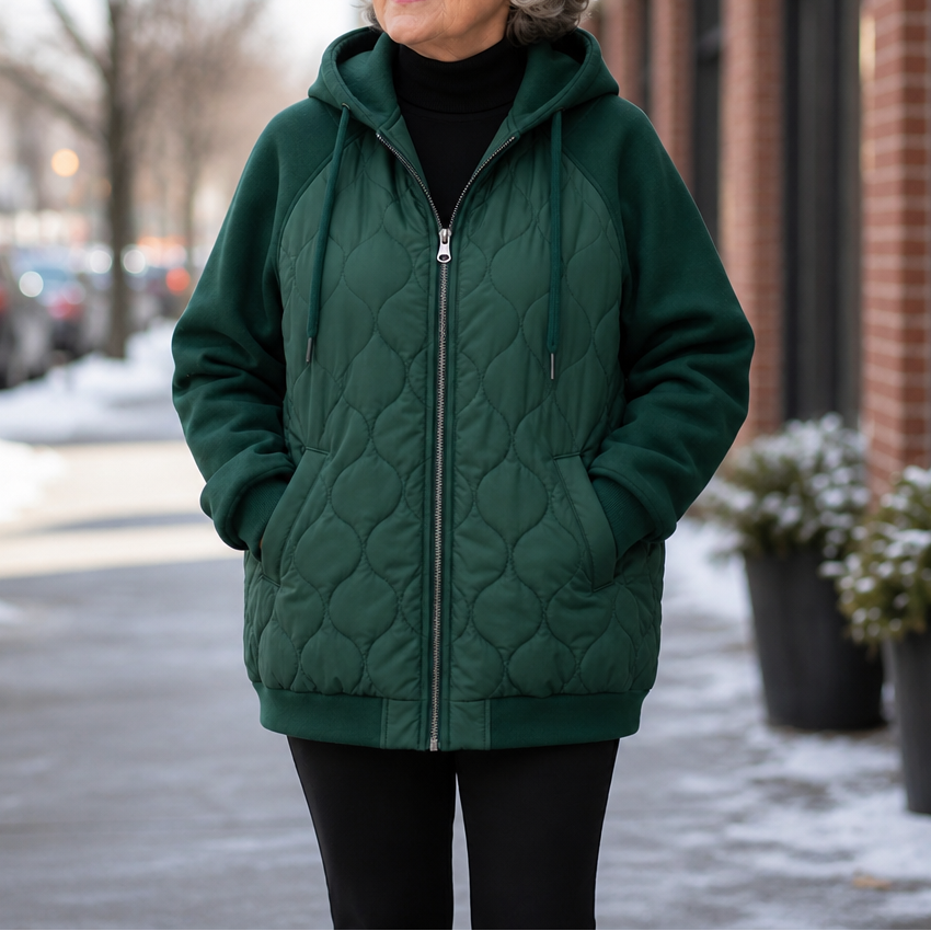 Zora | Quilted Hooded Puffer Jacket with Color-Block Panels