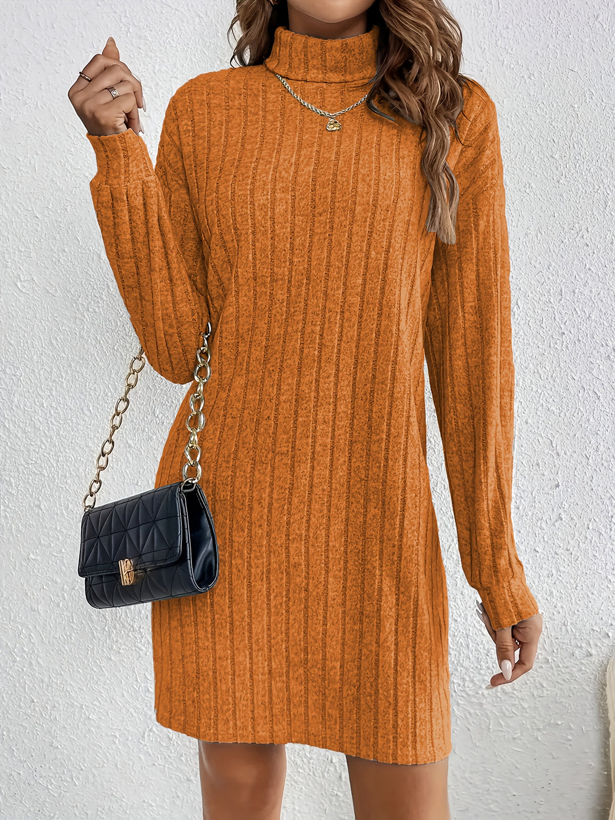 Noemi | Ribbed Turtleneck Long Sleeve Dress for Women