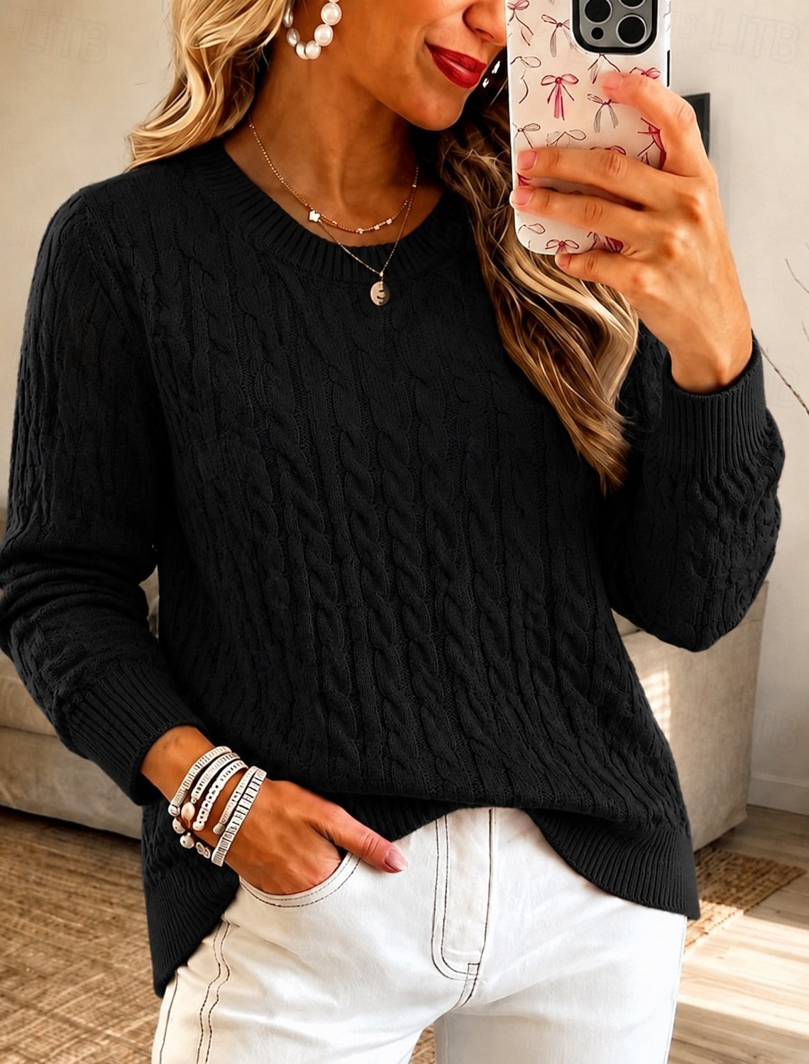 Karlijn | Cable Knit Sweater with V-Neck for Women