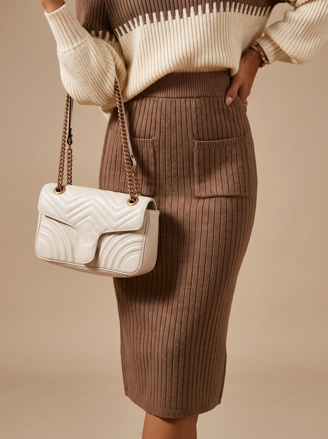 Annigje | Ribbed Turtleneck Sweater & Slit Midi Skirt Set