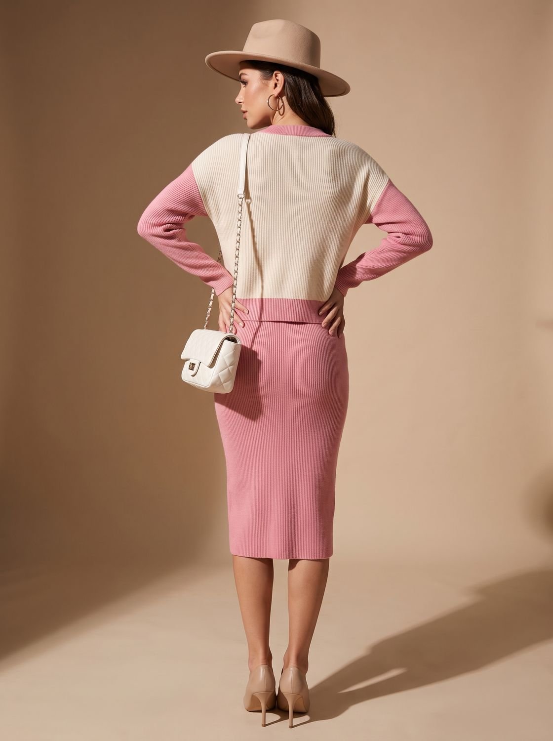 Annigje | Ribbed Turtleneck Sweater & Slit Midi Skirt Set