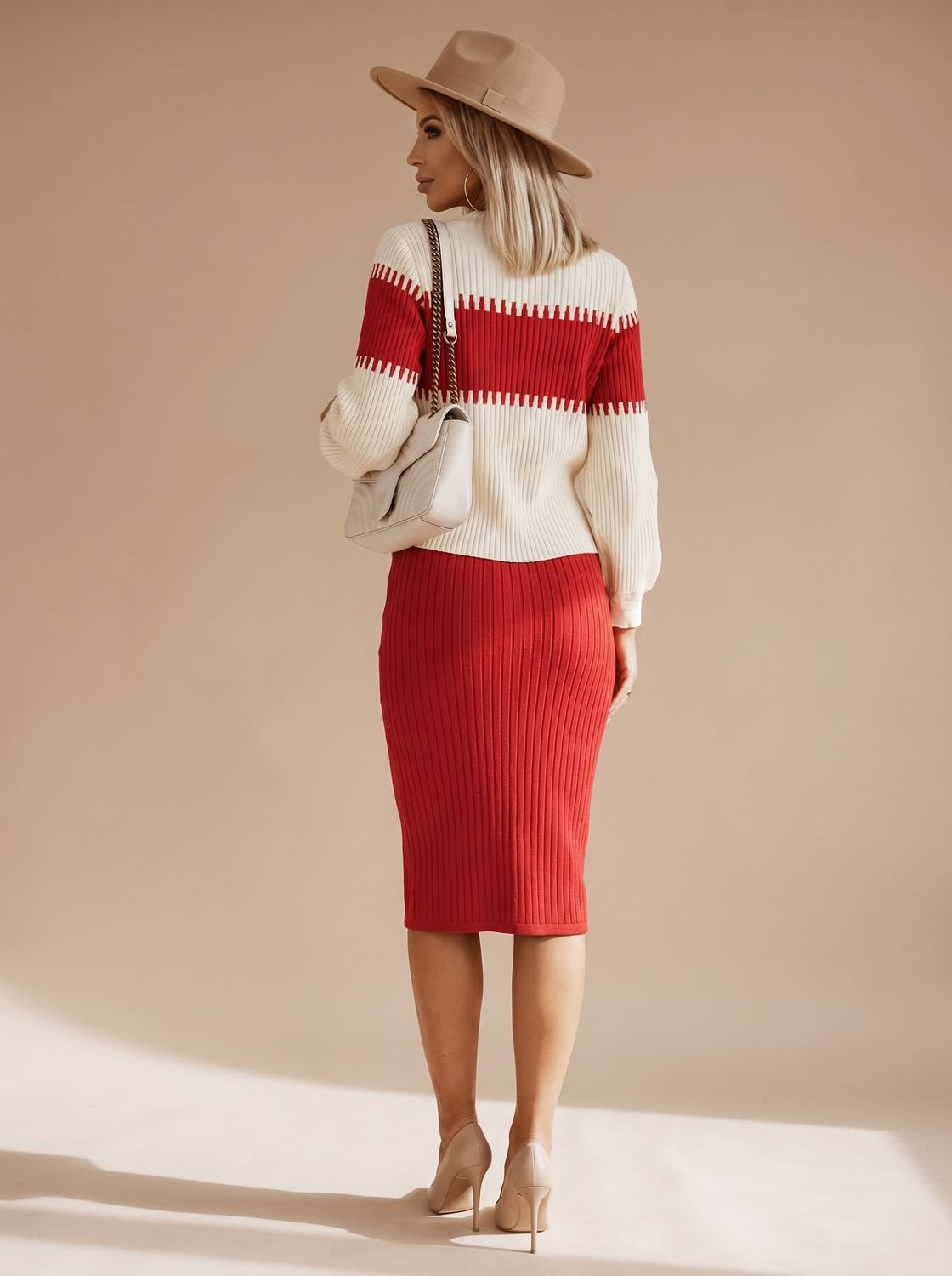 Annigje | Ribbed Turtleneck Sweater & Slit Midi Skirt Set