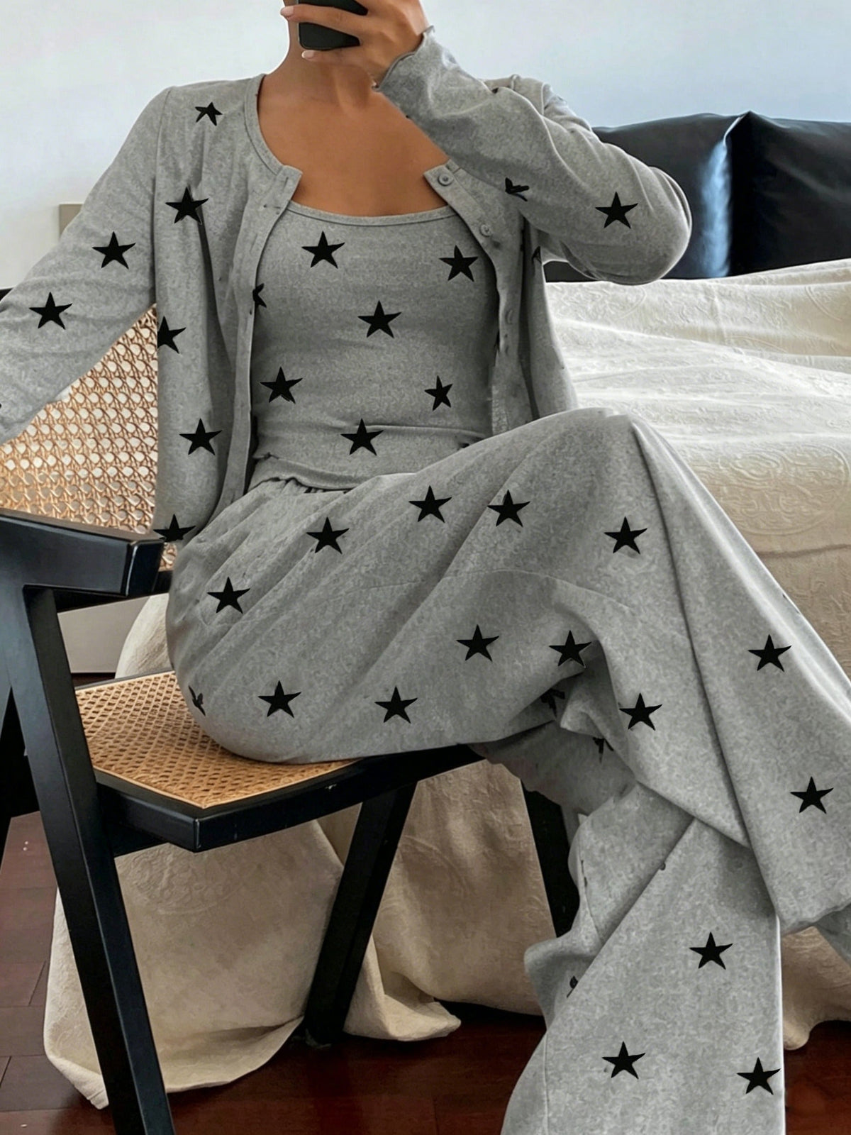 Rosalba | Star Print Three-Piece Pajamas with Cardigan