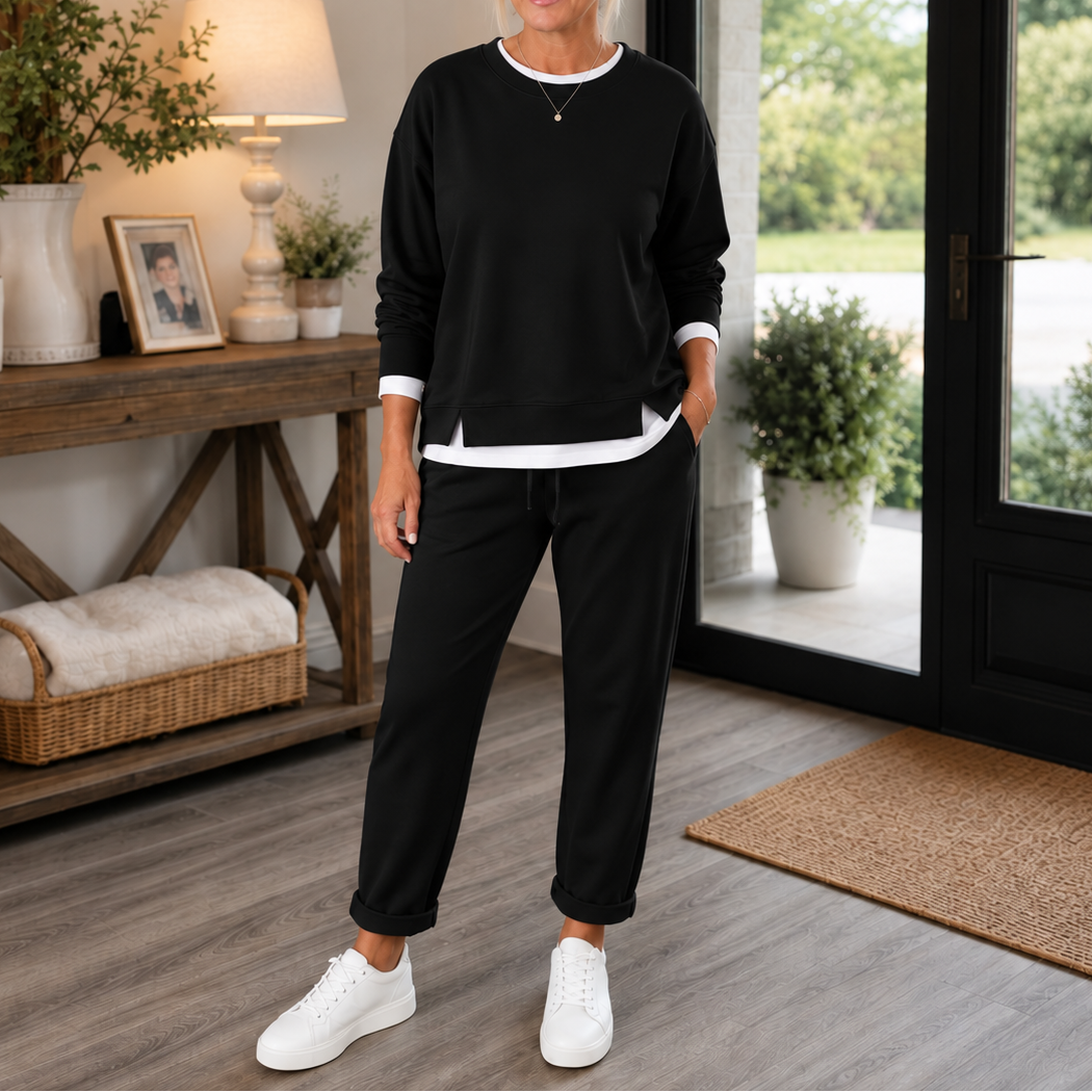 Mikayla | Side-Slit Ribbed Sweat Set with Slouchy Top for Women