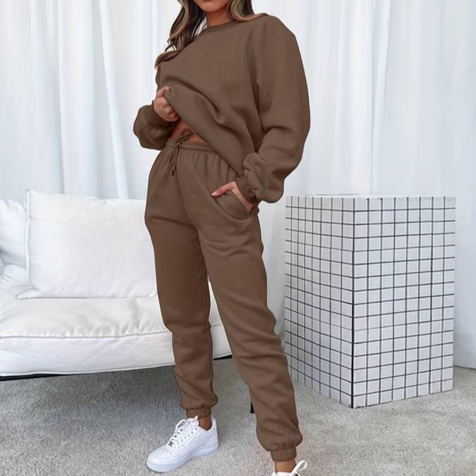 Indianna | Ribbed Crew Neck Sweat Set with Drawstring Joggers