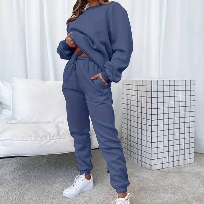 Indianna | Ribbed Crew Neck Sweat Set with Drawstring Joggers