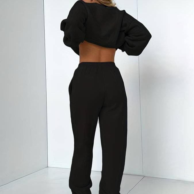 Indianna | Ribbed Crew Neck Sweat Set with Drawstring Joggers