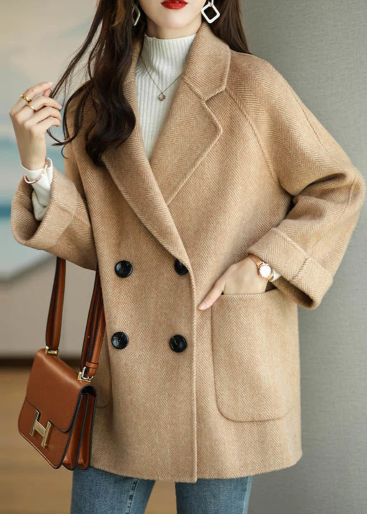 Ilona | Herringbone Double-Breasted Trench Coat for Women