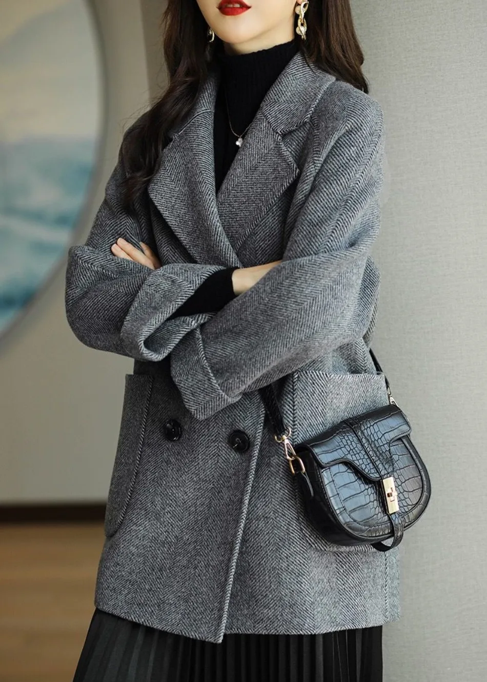 Ilona | Herringbone Double-Breasted Trench Coat for Women