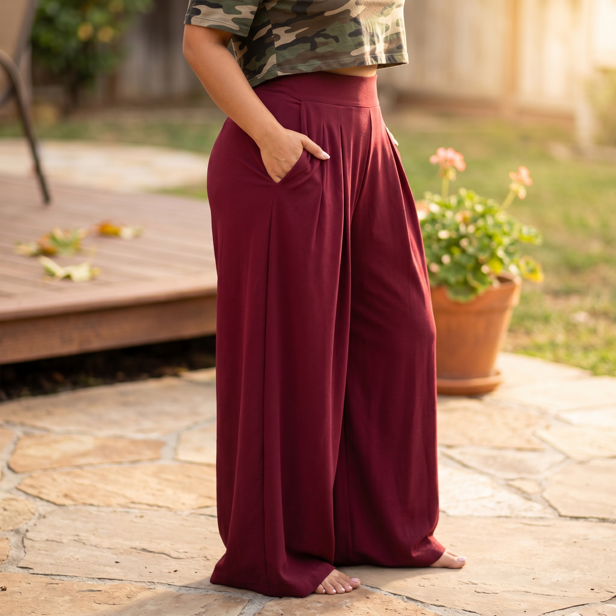 Nevaeh | High-Waisted Pleated Palazzo Pants with Pockets