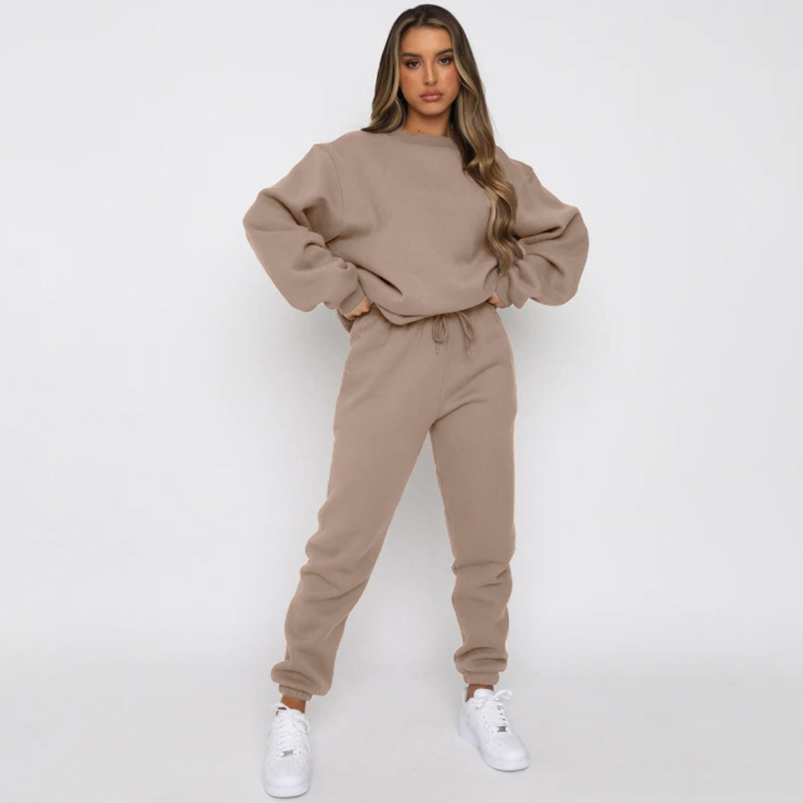 Teagan | Round Neck Sweater Sweat Set with Wide Leg Pants