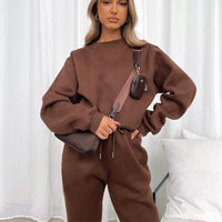 Teagan | Round Neck Sweater Sweat Set with Wide Leg Pants