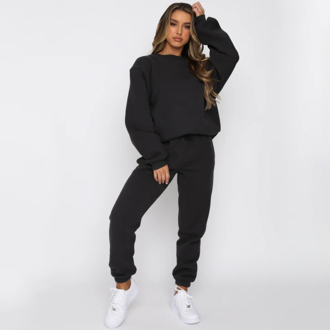 Teagan | Round Neck Sweater Sweat Set with Wide Leg Pants