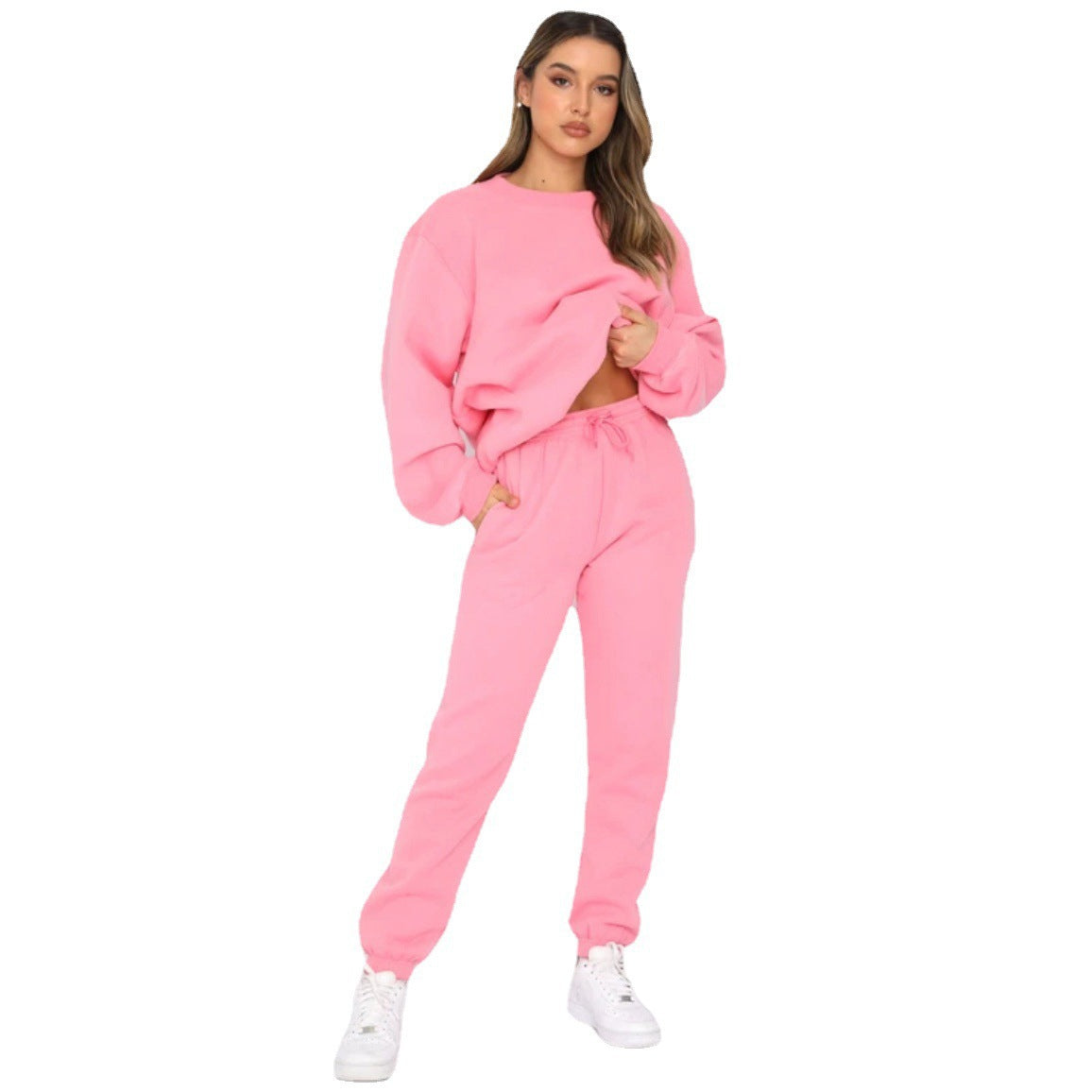 Teagan | Round Neck Sweater Sweat Set with Wide Leg Pants