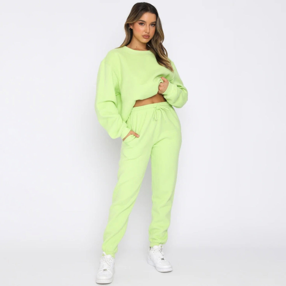 Teagan | Round Neck Sweater Sweat Set with Wide Leg Pants