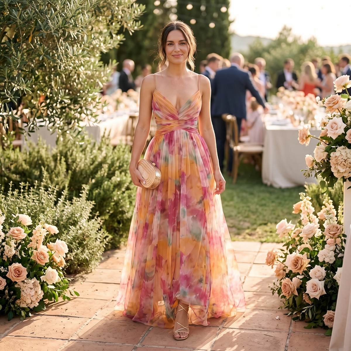 Louisa | Floral V-Neck Maxi Dress with Train for Women