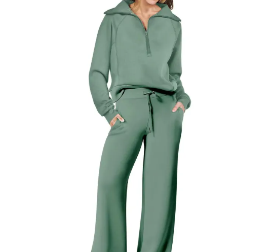 Aaliyah | Ribbed Crew Neck Sweat Set for Women