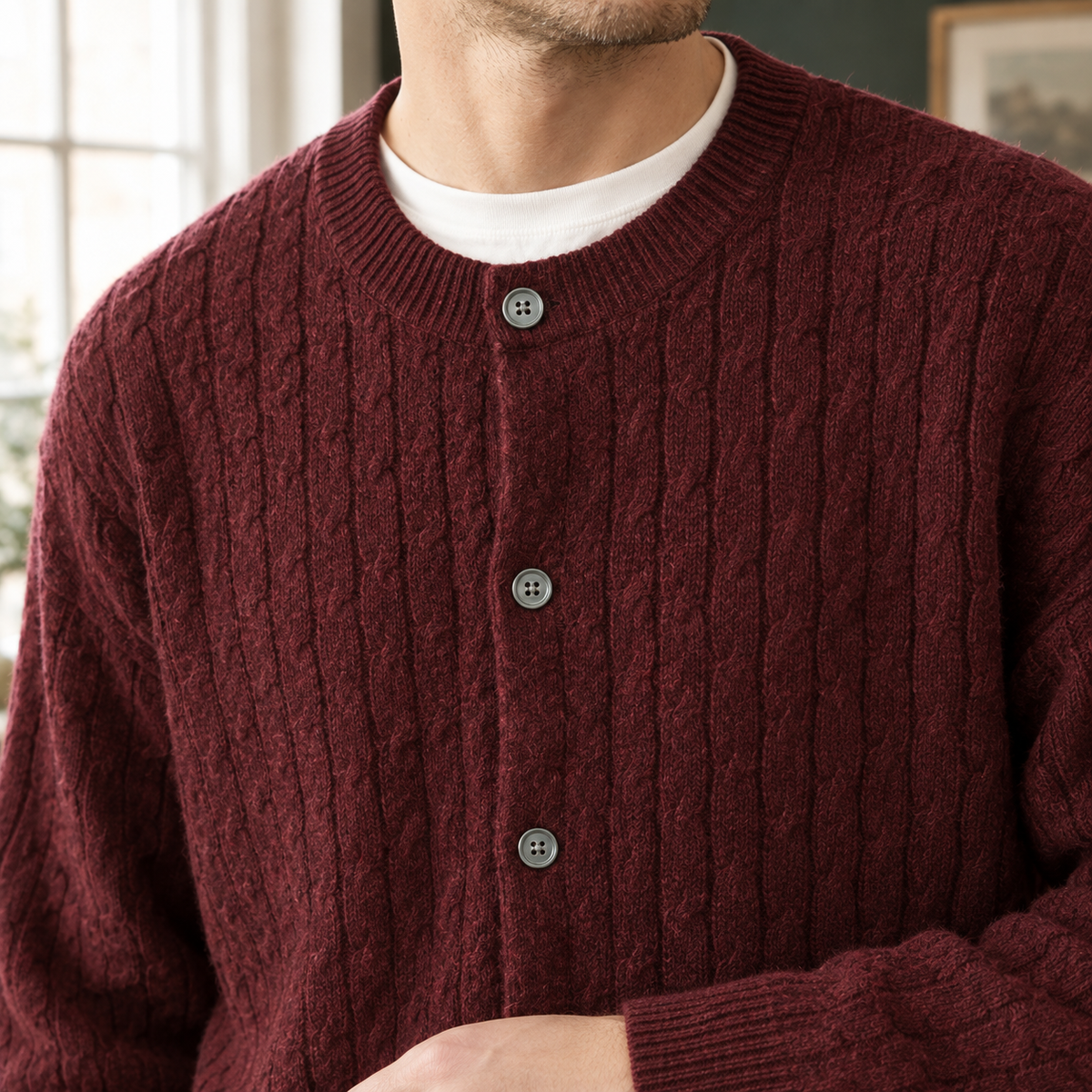Faas | Cable Knit Button-Front Cardigan for Men