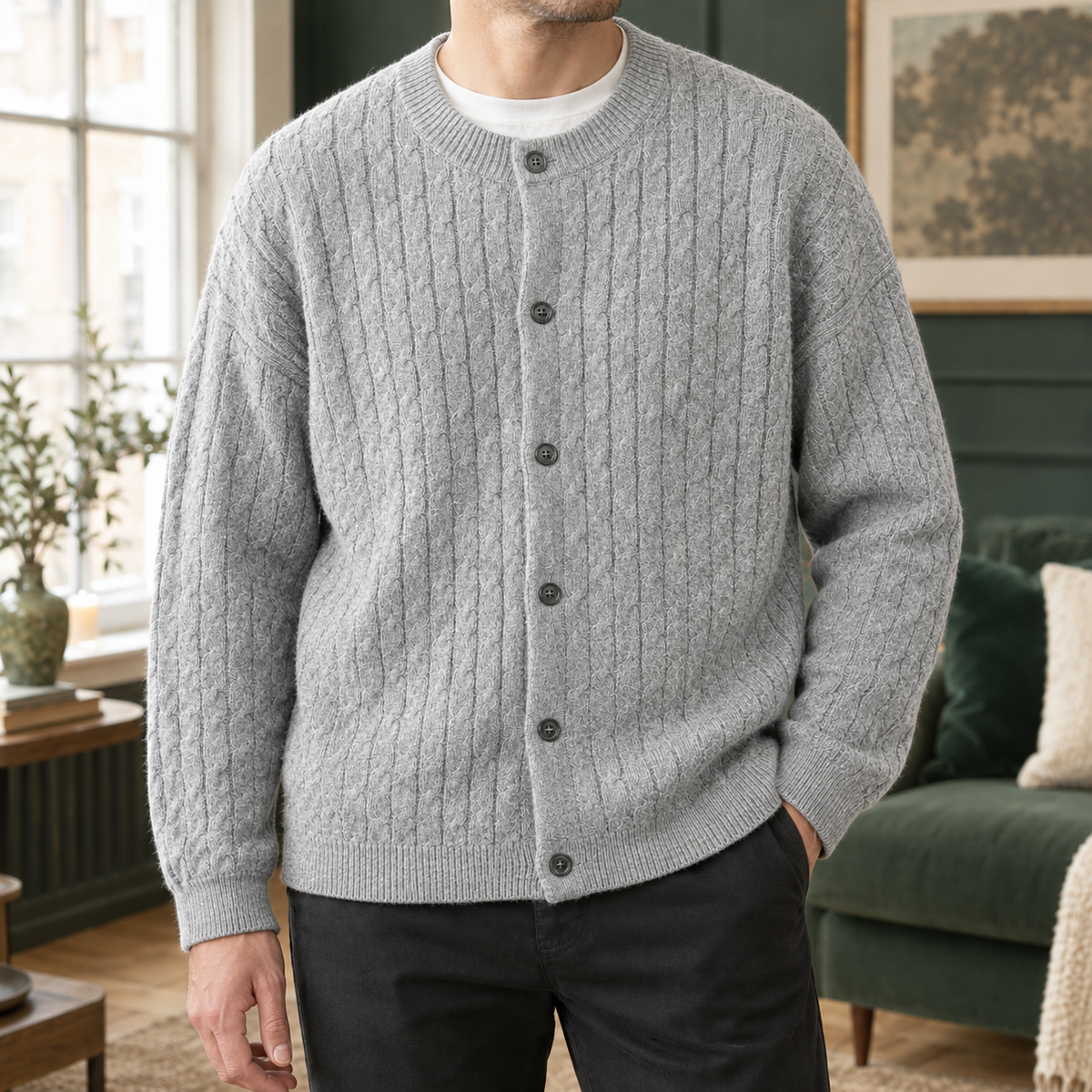 Faas | Cable Knit Button-Front Cardigan for Men