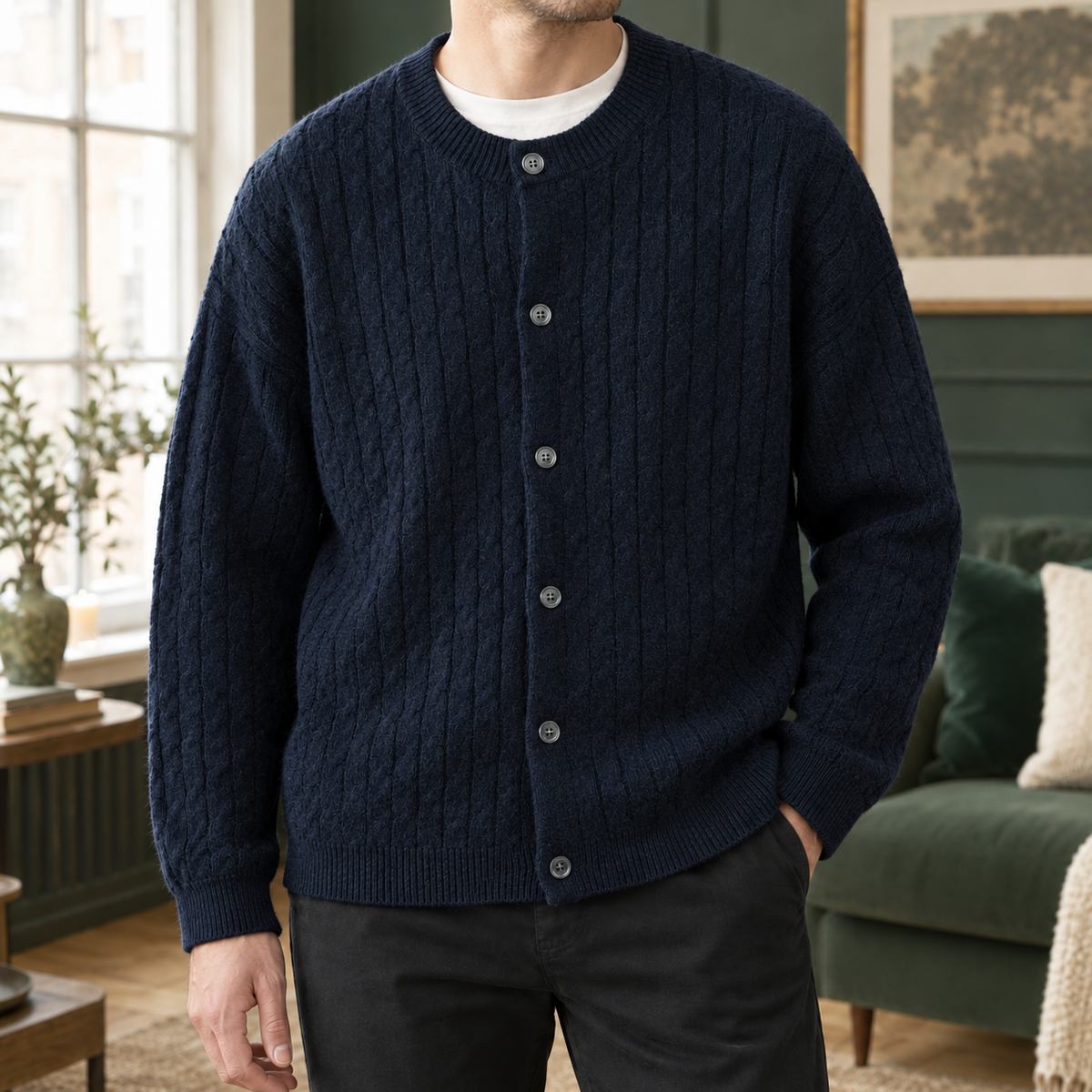 Faas | Cable Knit Button-Front Cardigan for Men
