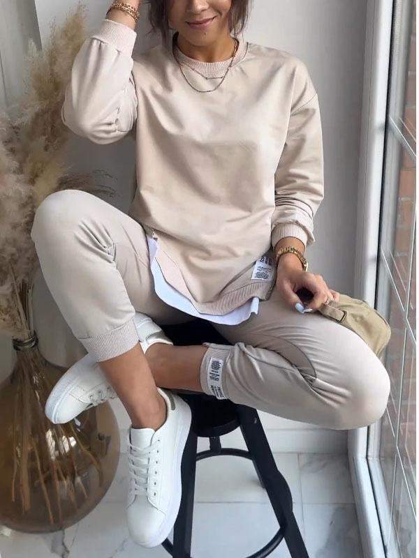 Frauke | Crew Neck Sweat Set with Ribbed Cuffs for Women