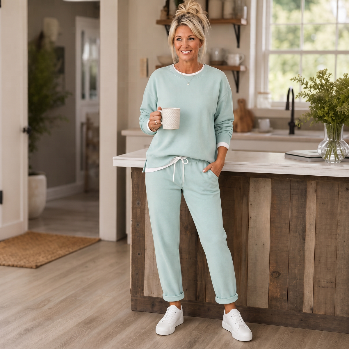 Mikayla | Side-Slit Ribbed Sweat Set with Slouchy Top for Women