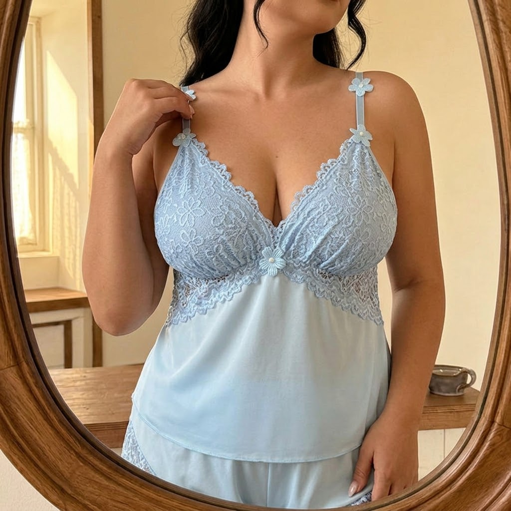 Nicolette | Lace Trim Satin Pajamas Set for Women