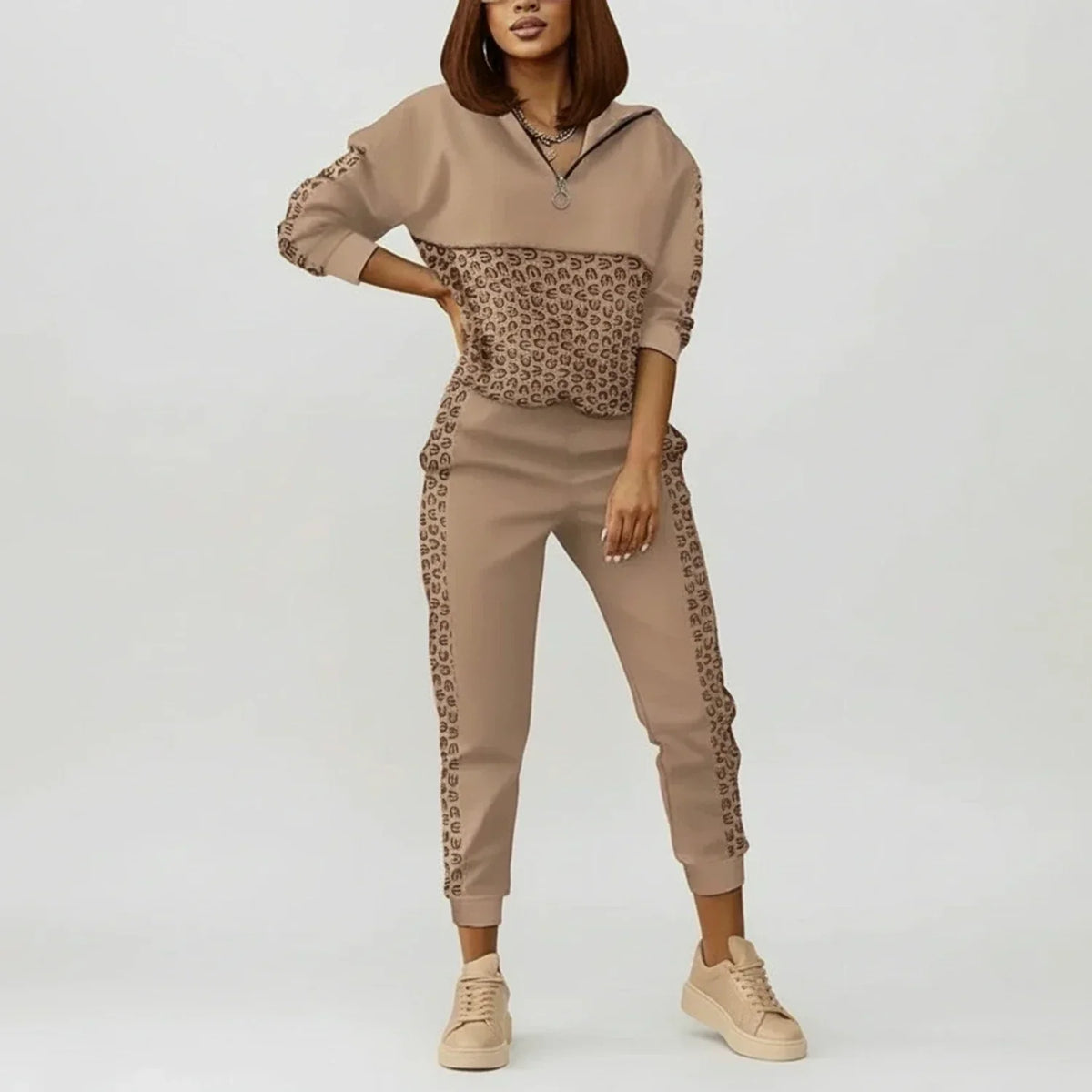 Ivana | Leopard Print Two-Piece Sweat Set for Women