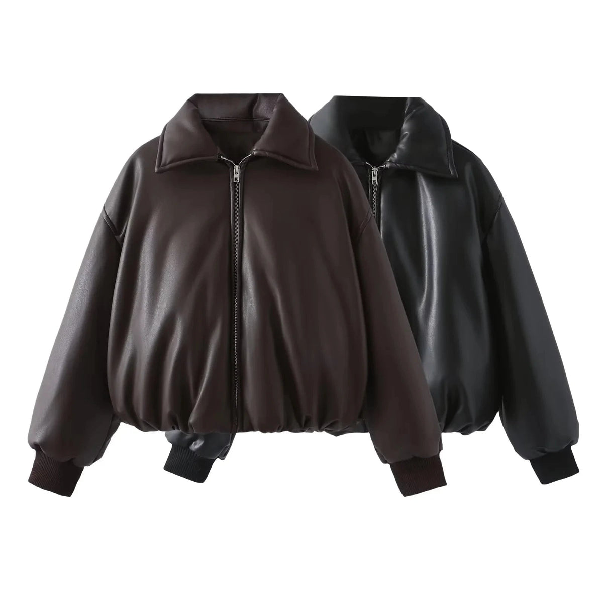 Talora | Oversized Leather Jacket with Ribbed Cuffs for Women