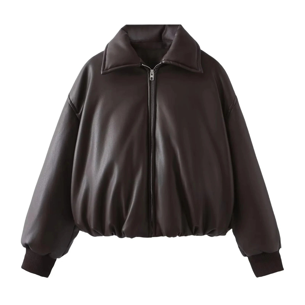 Talora | Oversized Leather Jacket with Ribbed Cuffs for Women