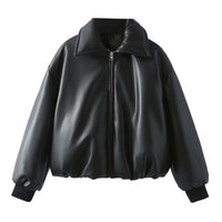 Talora | Oversized Leather Jacket with Ribbed Cuffs for Women