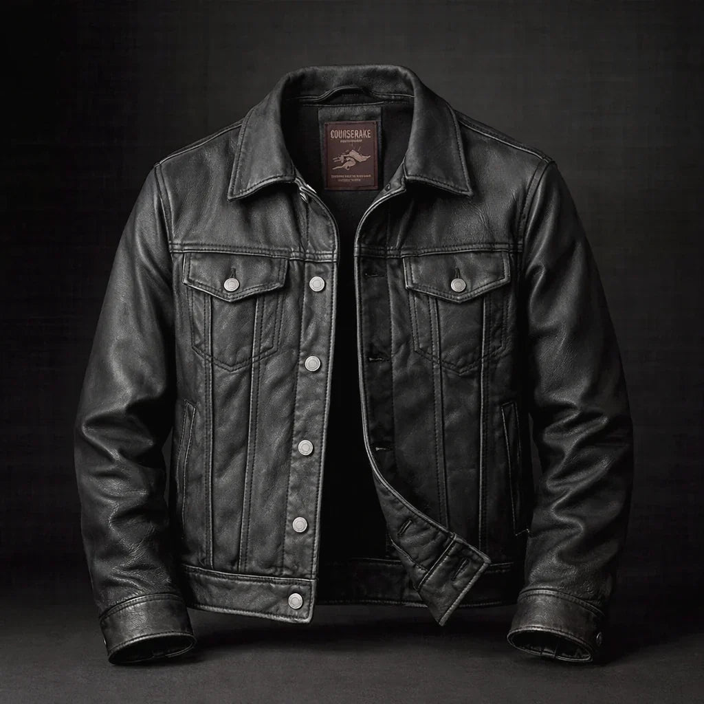 Regis | Trucker Leather Jacket with Button Front for Men