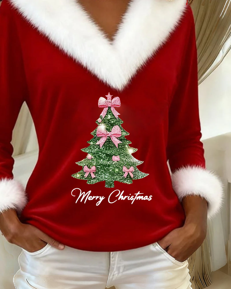 Metter | Christmas Sweater with Glitter Tree V-Neck for Women