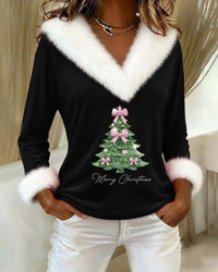 Metter | Christmas Sweater with Glitter Tree V-Neck for Women