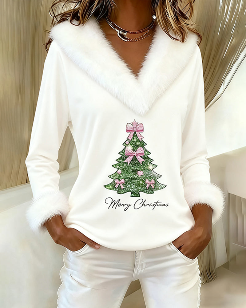 Metter | Christmas Sweater with Glitter Tree V-Neck for Women