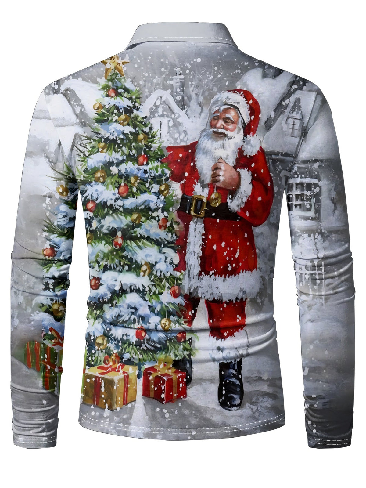 Roscoe | Button-Neck Long Sleeve Christmas Print Polo for Men