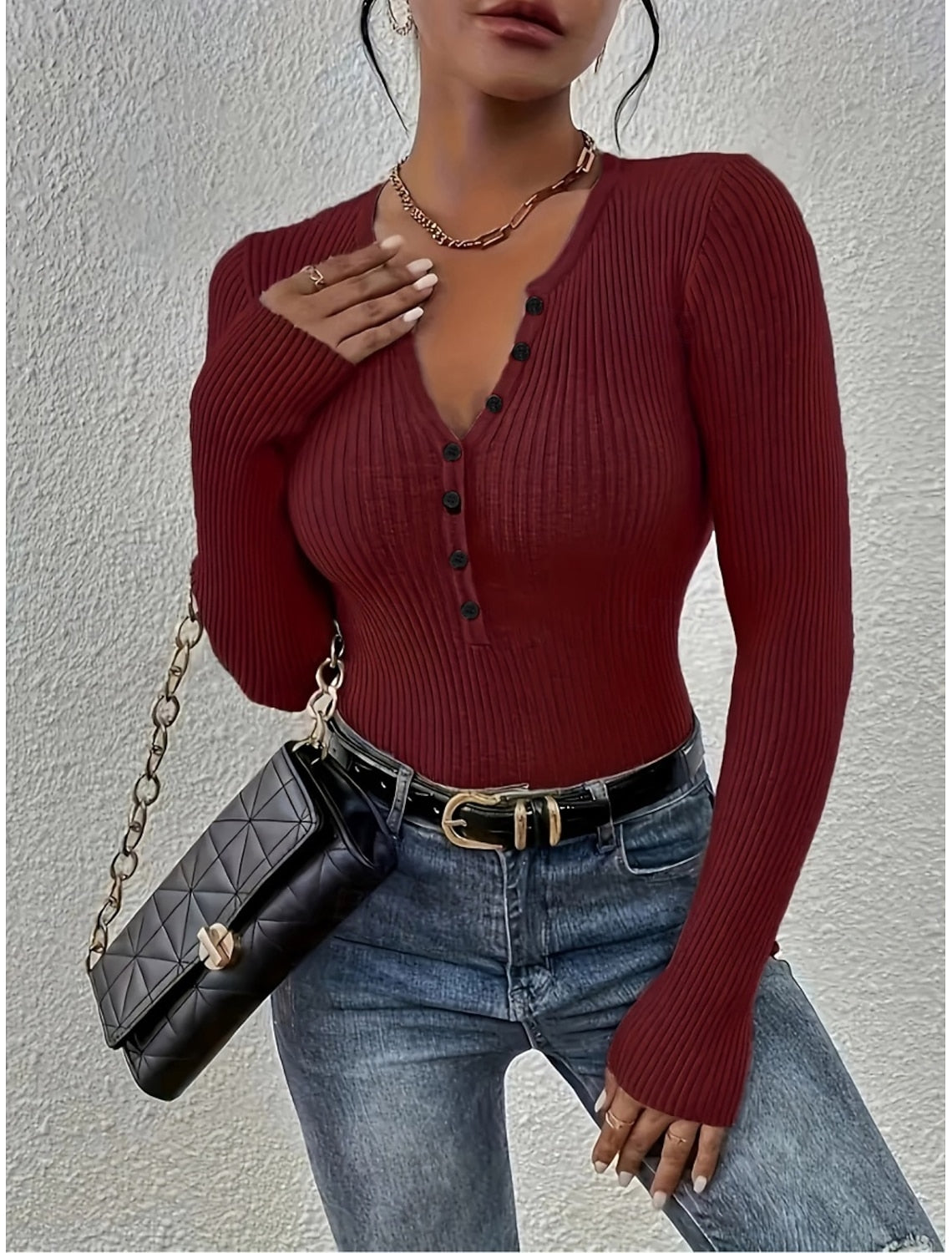 Lisbet | Ribbed Cable Knit Sweater with Button Placket for Women