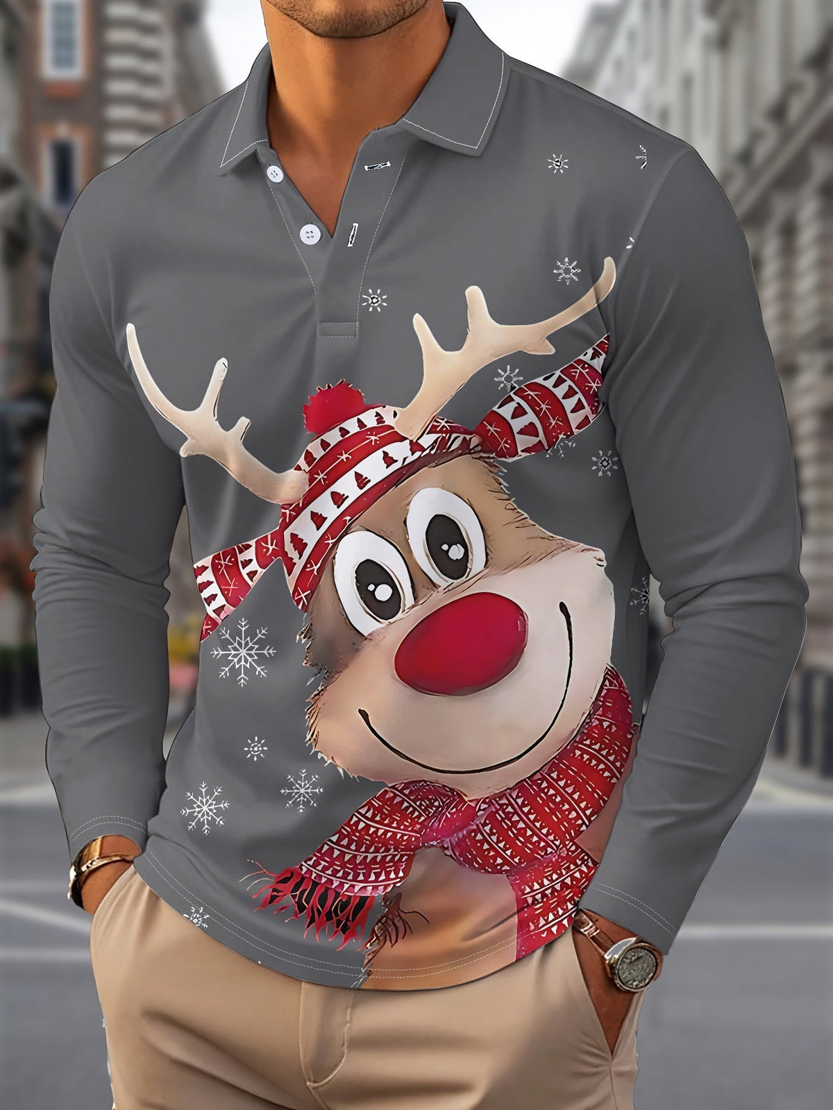 Michel | Printed Collared Long Sleeve Shirt for Men
