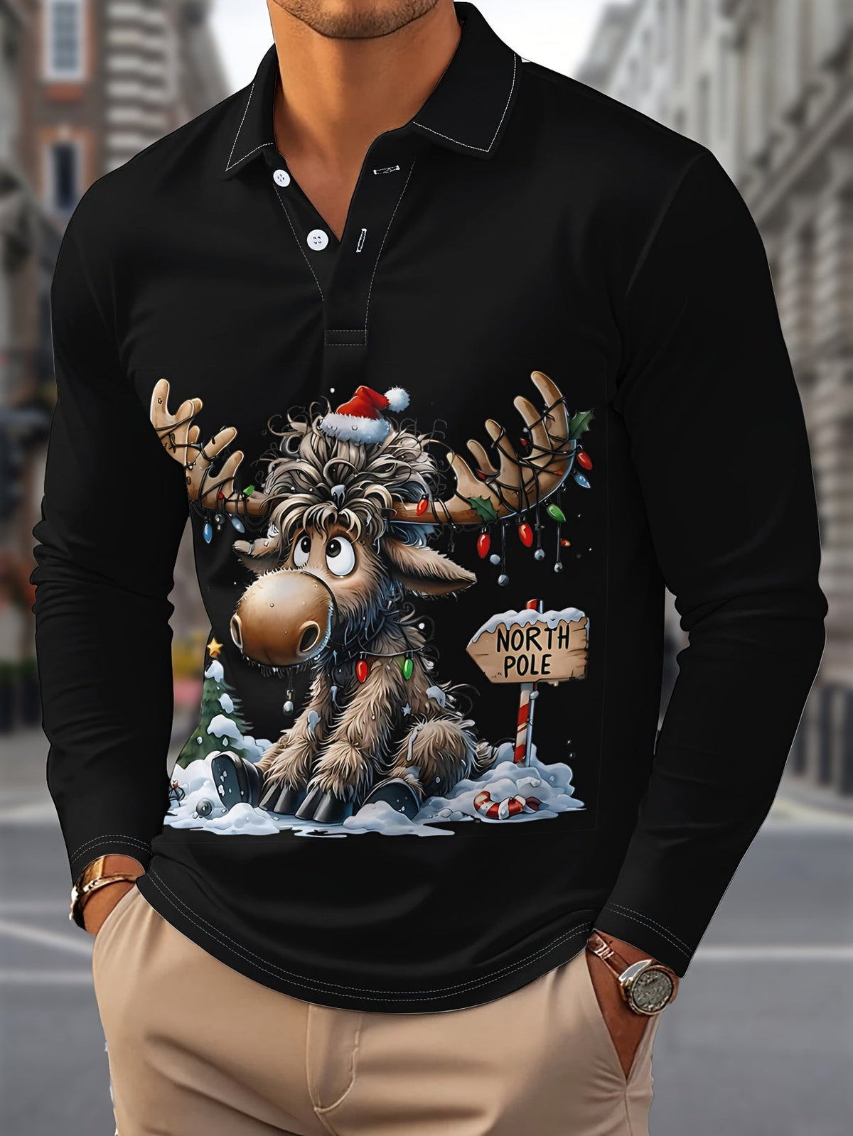 Bertus | Reindeer Print Button-Down Shirt for Men