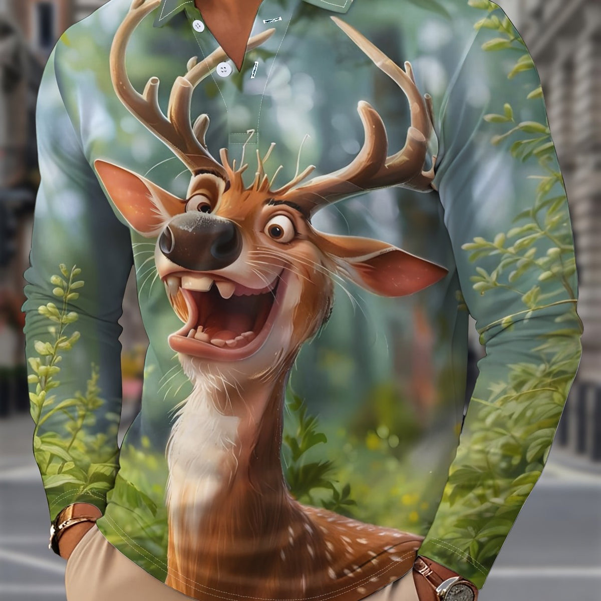 Bertus | Reindeer Print Button-Down Shirt for Men