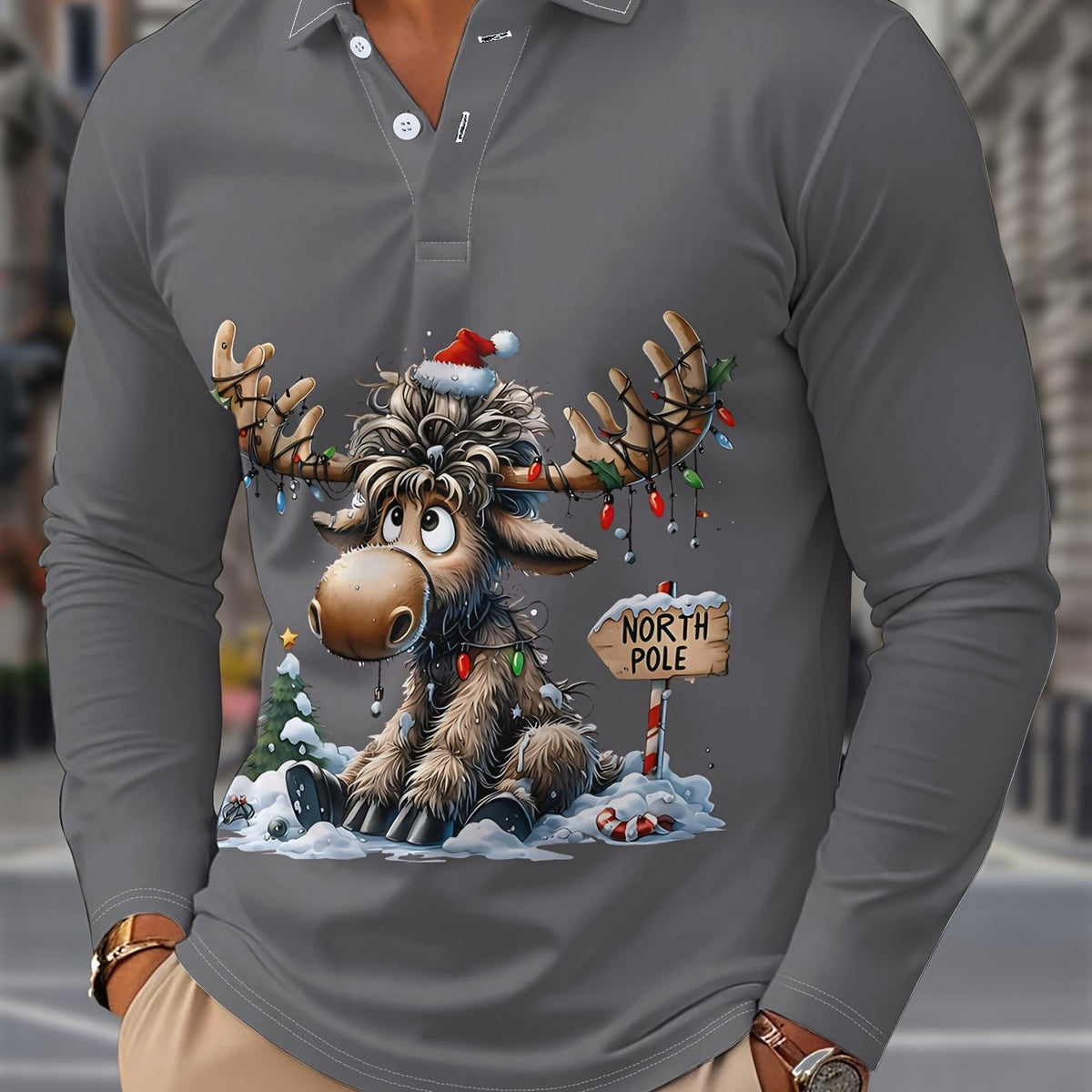 Bertus | Reindeer Print Button-Down Shirt for Men