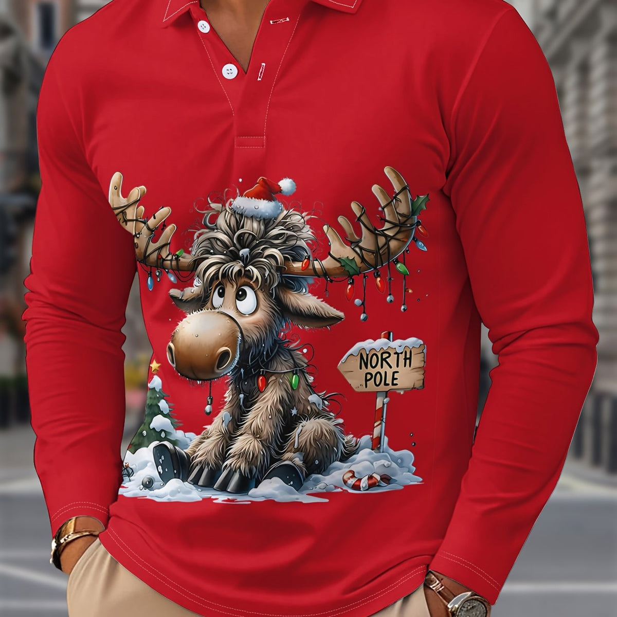 Bertus | Reindeer Print Button-Down Shirt for Men