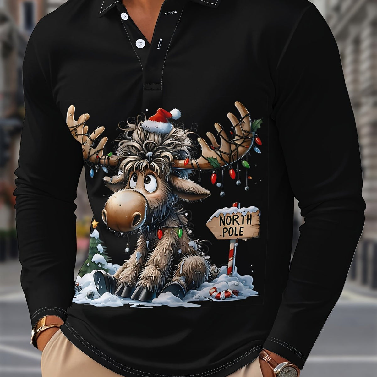 Bertus | Reindeer Print Button-Down Shirt for Men