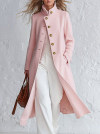Priscille | Pink Stand-Collar Winter Coat with Single-Breasted Buttons