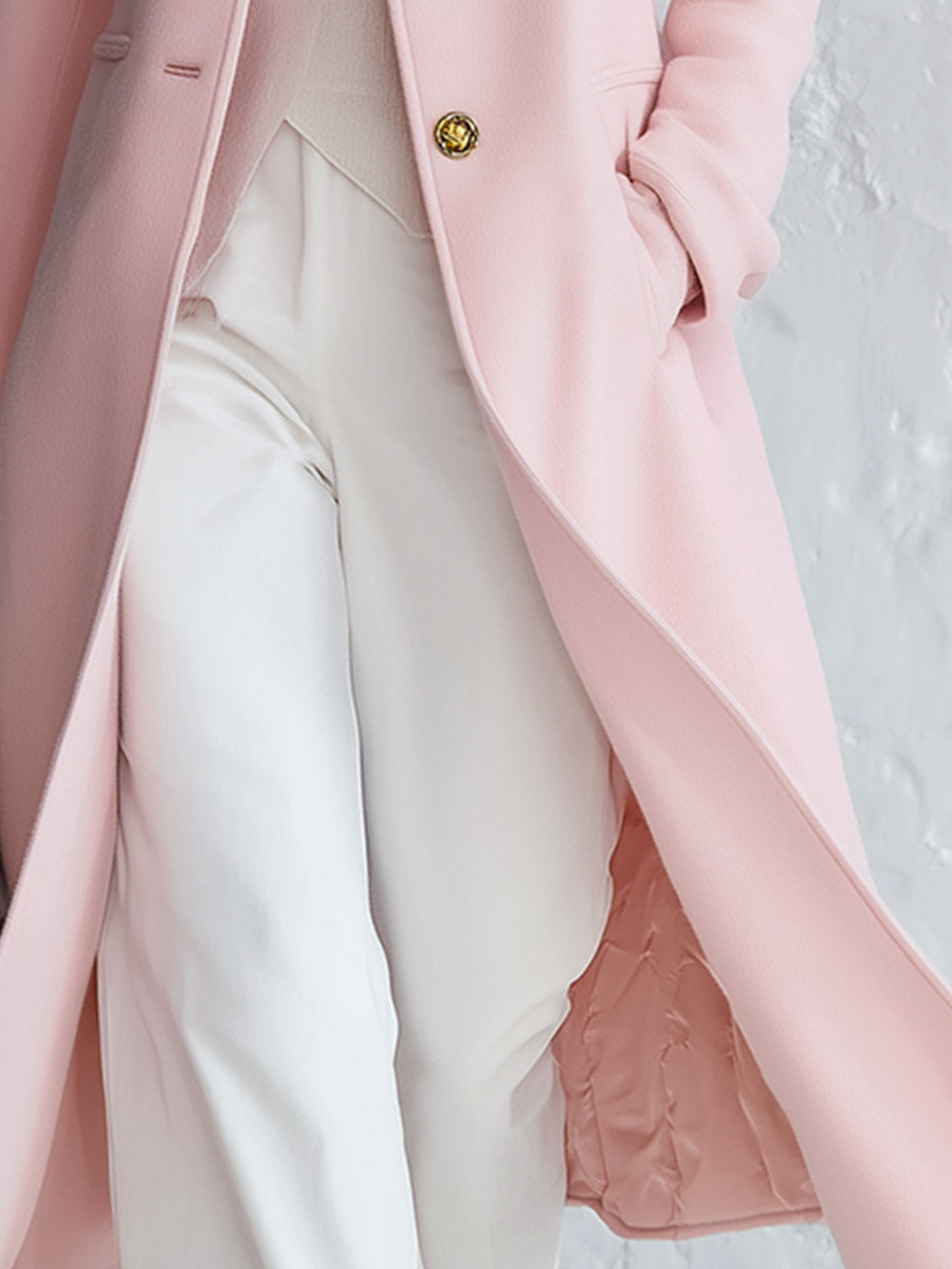 Priscille | Pink Stand-Collar Winter Coat with Single-Breasted Buttons