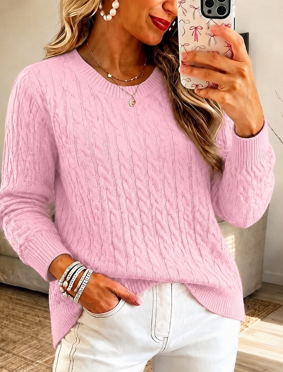 Karlijn | Cable Knit Sweater with V-Neck for Women