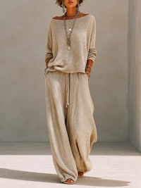 Nadalia | Boat Neck Sweat Set with Wide Leg Pants for Women